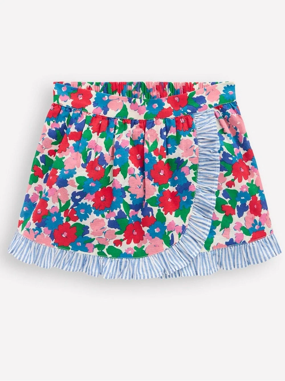 Mini Boden Wrap Frill Skort Floral Bunch Pink, Red, Blue, Green 3-4Y